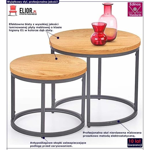 Zestaw dwóch stolików w stylu loft - Endi - dąb złoty Elior One Size okazyjna cena Edinos.pl