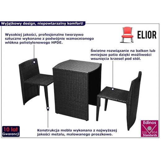 Minimalistyczny zestaw dwóch krzeseł i stołu na balkon - Zilo Elior One Size Edinos.pl