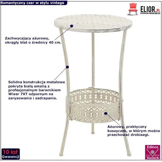 Romantyczny okrągły stolik vintage Marin - biały Elior One Size Edinos.pl