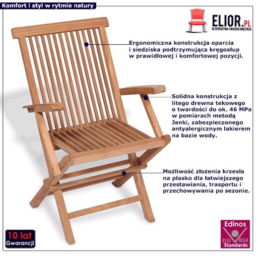 Składane drewniane krzesła ogrodowe Soriano 2X - 2 szt Elior One Size Edinos.pl wyprzedaż