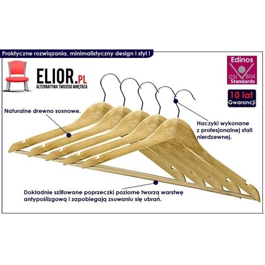 Zestaw wieszaków drewnianych Wixi X5 - 5 sztuk Elior One Size Edinos.pl