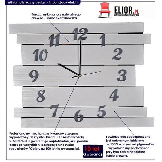 Duży zegar drewniany Liptos 6R - 11 kolorów Elior One Size okazja Edinos.pl