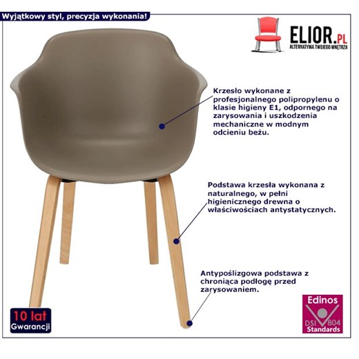 Designerskie krzesło kubełkowe Alzak - beżowe Elior One Size Edinos.pl