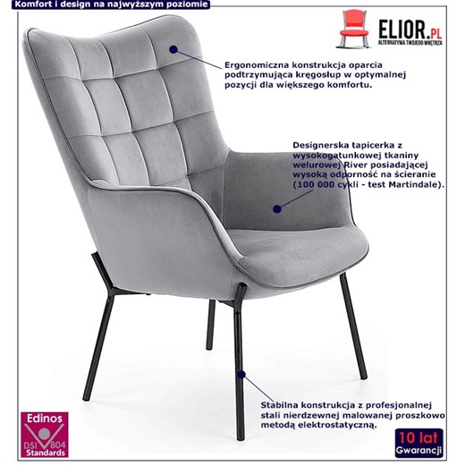Tapicerowany fotel wypoczynkowy Zefir 2X - popiel Elior One Size Edinos.pl