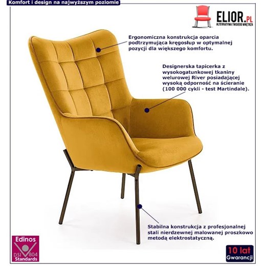 Wypoczynkowy fotel Zefir 2X - musztardowy Elior One Size Edinos.pl
