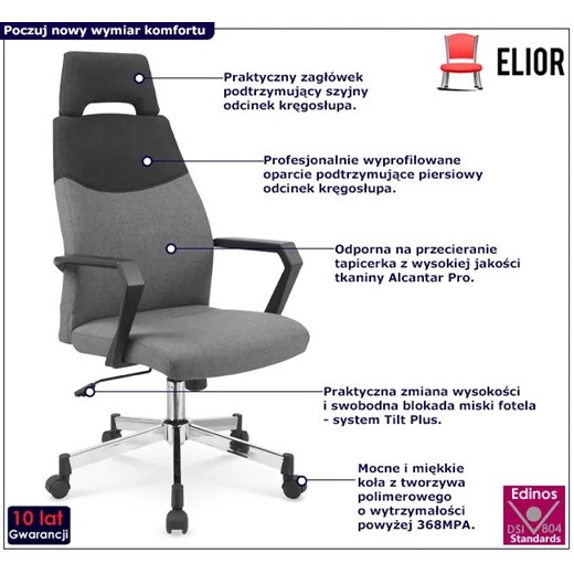 Szary nowoczesny fotel obrotowy - Kilian Elior One Size Edinos.pl
