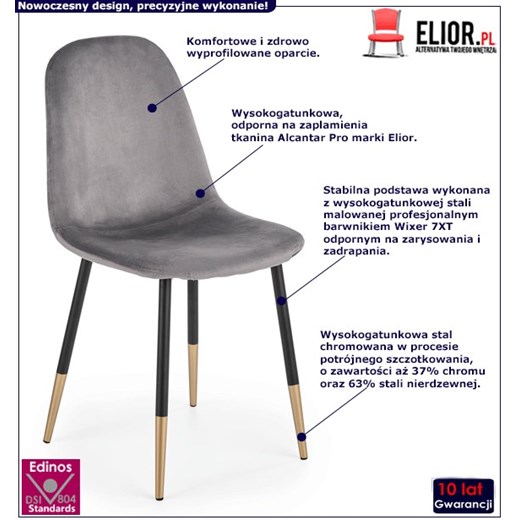 Tapicerowane krzesło Oslo - Popielate Elior One Size Edinos.pl
