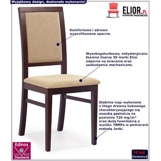 Drewniane krzesło tapicerowane Prince - Ciemny orzech + beż Elior One Size Edinos.pl