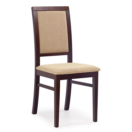 Drewniane krzesło tapicerowane Prince - Ciemny orzech + beż Elior One Size Edinos.pl