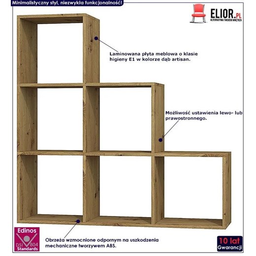 Regał schodkowy otwarty Maleo 6X - dąb artisan Elior One Size Edinos.pl