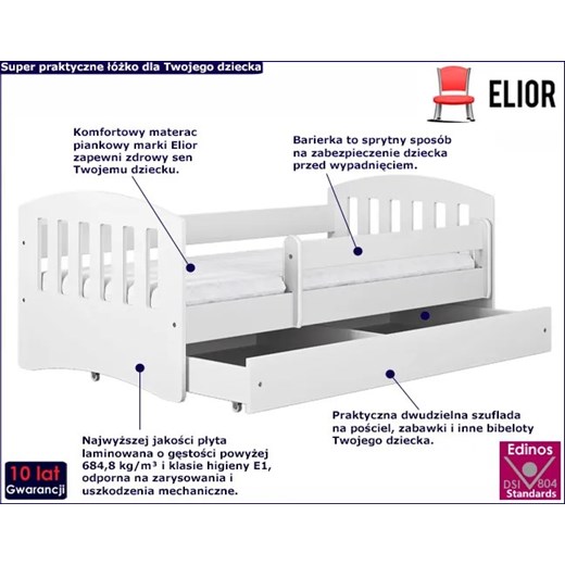 Łóżko dziecięce z materacem Pinokio 2X 80x140 - białe Elior One Size Edinos.pl