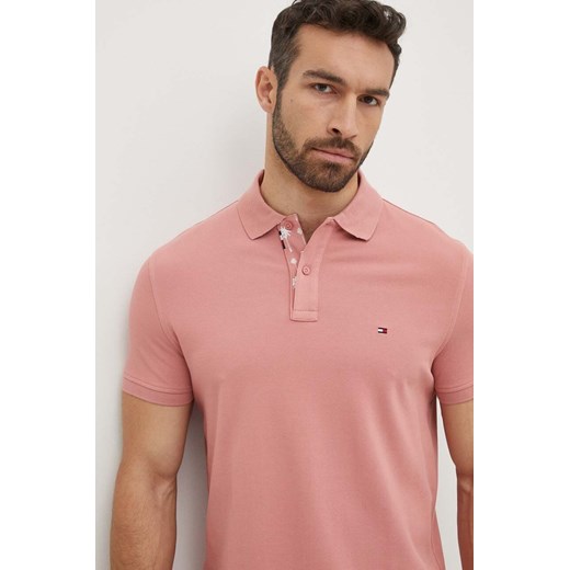 Tommy Hilfiger polo męski kolor różowy gładki MW0MW34738 ze sklepu ANSWEAR.com w kategorii T-shirty męskie - zdjęcie 172243560