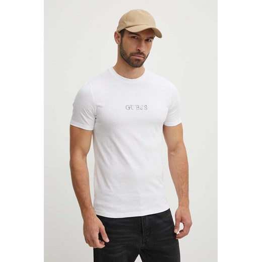 T-shirt męski Guess z krótkim rękawem biały bawełniany 