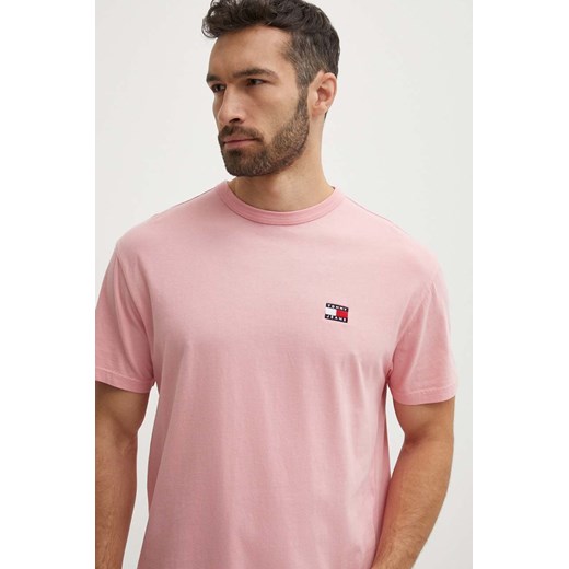 Tommy Jeans t-shirt bawełniany męski kolor różowy gładki DM0DM18912 ze sklepu ANSWEAR.com w kategorii T-shirty męskie - zdjęcie 172243930