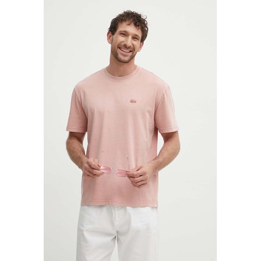 Lacoste t-shirt bawełniany męski kolor różowy gładki ze sklepu ANSWEAR.com w kategorii T-shirty męskie - zdjęcie 172243954