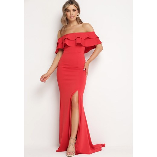 Czerwona Elegancka Sukienka Typu Hiszpanka z Rozkloszowanym Dołem i Wycięciami Tumini ze sklepu Born2be Odzież w kategorii Sukienki - zdjęcie 172244123