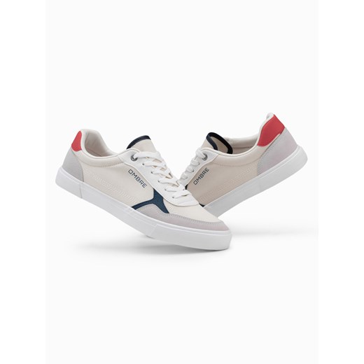 Buty męskie sneakersy z kolorowymi akcentami - białe V1 OM-FOTL-0146 42 okazja ombre