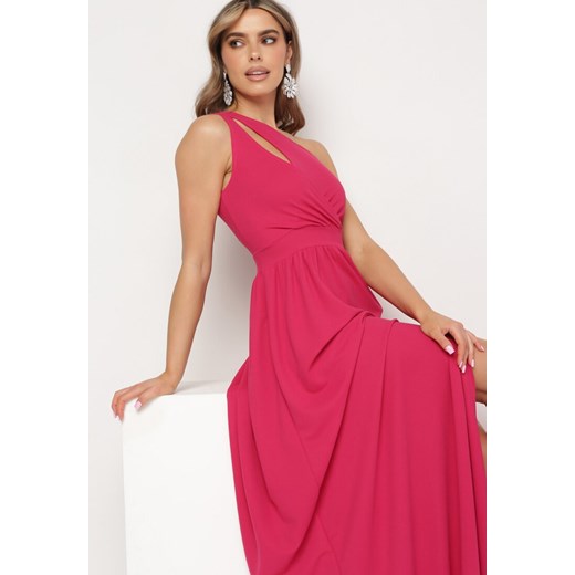 Różowa Rozkloszowana Sukienka Maxi na Jedno Ramię Beliotta S okazja Born2be Odzież