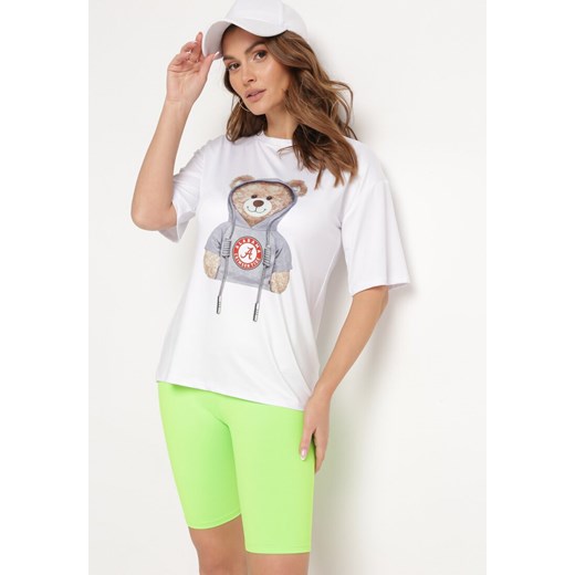 Zielono-Biały Komplet T-shirt z Ozdobnym Nadrukiem Szorty Typu Kolarki Wanesia ze sklepu Born2be Odzież w kategorii Komplety i garnitury damskie - zdjęcie 172246091