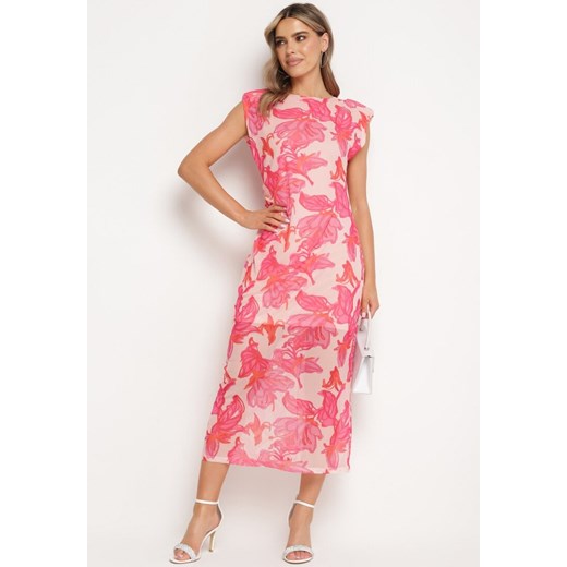 Różowa Sukienka Bodycon z Siateczki w Kwiatowy Wzór Yori ze sklepu Born2be Odzież w kategorii Sukienki - zdjęcie 172246240