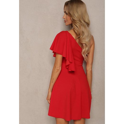Czerwona Sukienka o Rozkloszowanym Kroju z Asymetryczną Górą na Jedno Ramię Renee L okazyjna cena Renee odzież