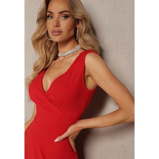 Czerwona Kopertowa Sukienka Wieczorowa na Ramiączkach Puremia Renee M Renee odzież promocyjna cena