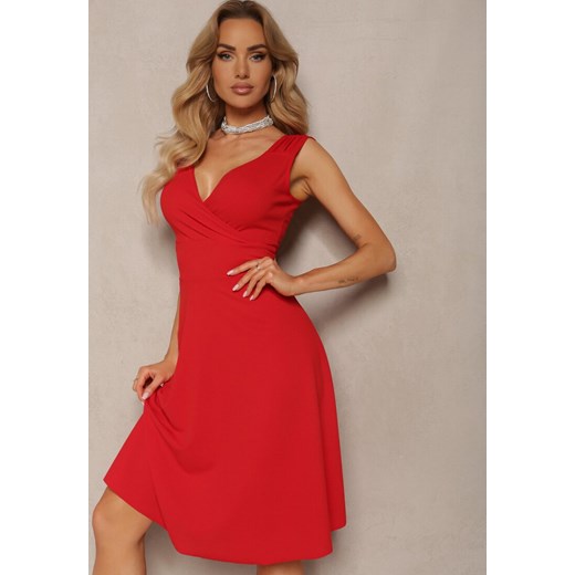 Czerwona Kopertowa Sukienka Wieczorowa na Ramiączkach Puremia ze sklepu Renee odzież w kategorii Sukienki - zdjęcie 172246811