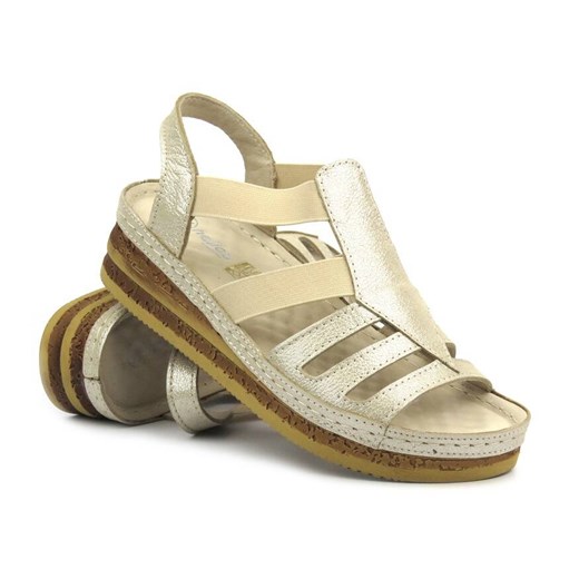 Skórzane sandały damskie - Helios 1205, złote ze sklepu ulubioneobuwie w kategorii Sandały damskie - zdjęcie 172248252