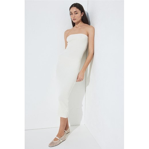 H & M - Sukienka bandeau w prążki - Biały ze sklepu H&M w kategorii Sukienki - zdjęcie 172250863