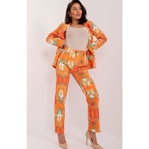Elegancki komplet damski pomarańczowy żakiet i spodnie DHJ-KMPL-17131.32X, Kolor pomarańczowy-wzór, Rozmiar S, ITALY MODA ze sklepu Primodo w kategorii Komplety i garnitury damskie - zdjęcie 172251670