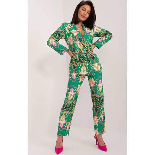 Elegancki komplet damski zielony DHJ-KMPL-17131.32X, Kolor zielony-wzór, Rozmiar Italy Moda M Primodo