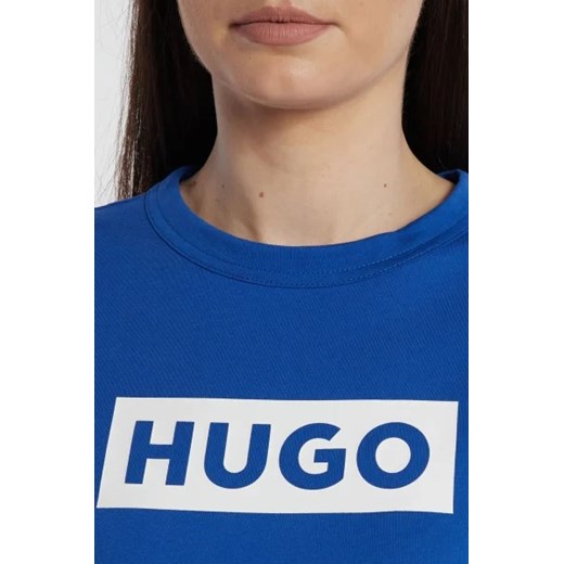 Niebieska bluzka damska Hugo Blue w stylu młodzieżowym z krótkimi rękawami 