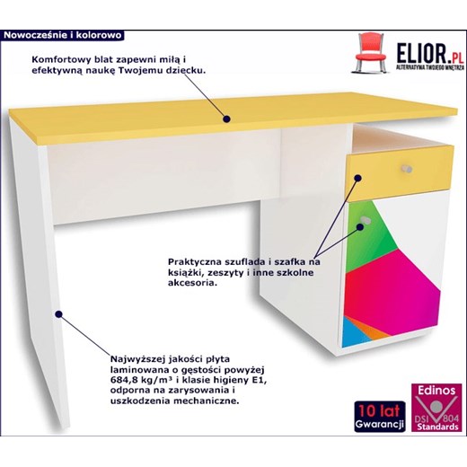 Biurko dziecięce szkolne z kolorową grafiką Elif 3X - 3 kolory Elior One Size Edinos.pl