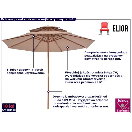 Dwupoziomowy parasol ogrodowy taupe - Serenity Elior One Size Edinos.pl