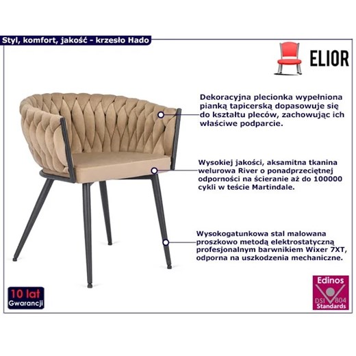 Beżowe nowoczesne krzesło fotelowe - Hado Elior One Size Edinos.pl