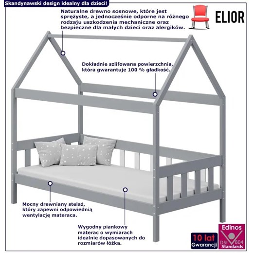 Szare łóżko dziecięce z materacem - Dada 3X 190x80 cm Elior One Size Edinos.pl