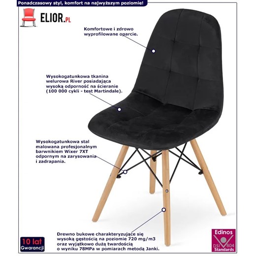 Czarne aksamitne krzesło skandynawskie - Zipro 3X Elior One Size Edinos.pl