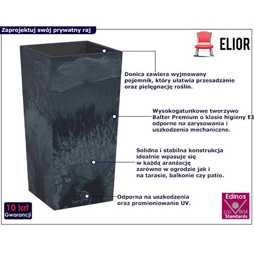 Antracytowa wysoka donica ogrodowa stylizowana na beton - Wexo Elior One Size Edinos.pl
