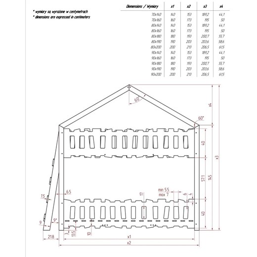 Dziecięce drewniane łóżko piętrowe domek - Zorin 2X Elior One Size Edinos.pl