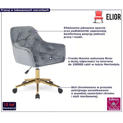 Szary obrotowy welurowy fotel biurowy - Xami 4X Elior One Size Edinos.pl
