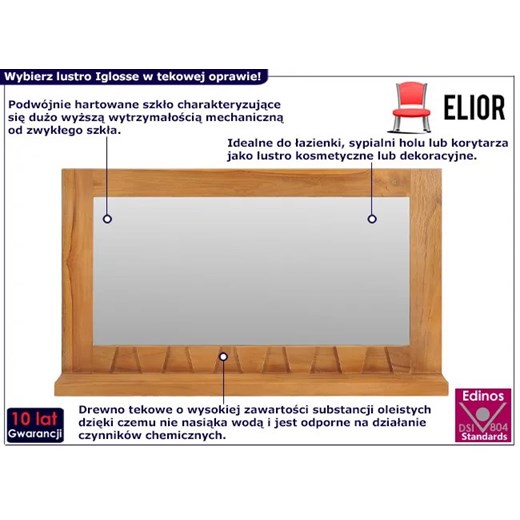 Prostokątne lustro z półką i ramą z drewna tekowego - Iglosse Elior One Size Edinos.pl