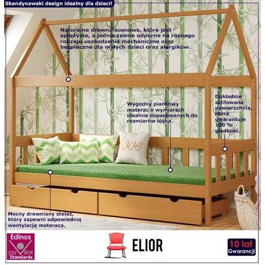 Łóżko dla dziecka przypominające domek, olcha - Dada 4X 180x90 cm Elior One Size Edinos.pl