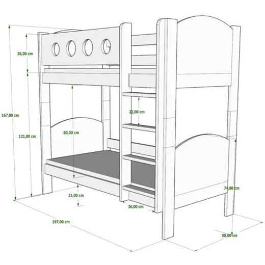 Zielone łóżko piętrowe z barierkami i drabinką - Mimi 3X 190x90 cm Elior One Size Edinos.pl