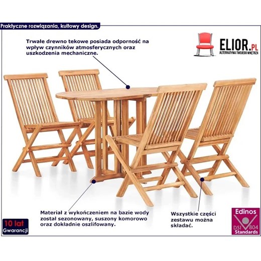 Drewniany stół i krzesła na taras, balkon - Trivo 3X Elior One Size Edinos.pl