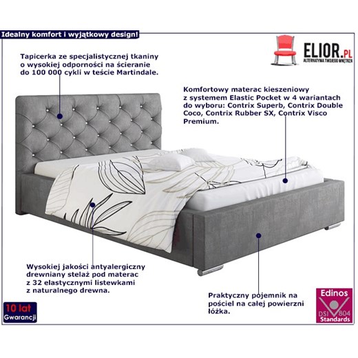 Pikowane łóżko z pojemnikiem 160x200 Loran 2X - 36 kolorów Elior One Size Edinos.pl