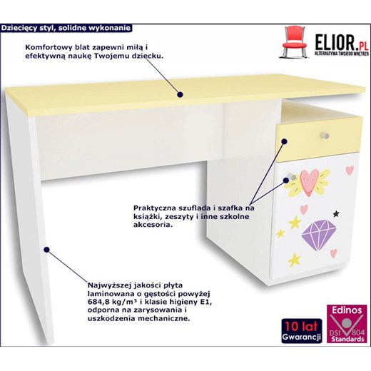 Biało-żółte biurko dla dziecka Lili 3X - 3 kolory Elior One Size Edinos.pl