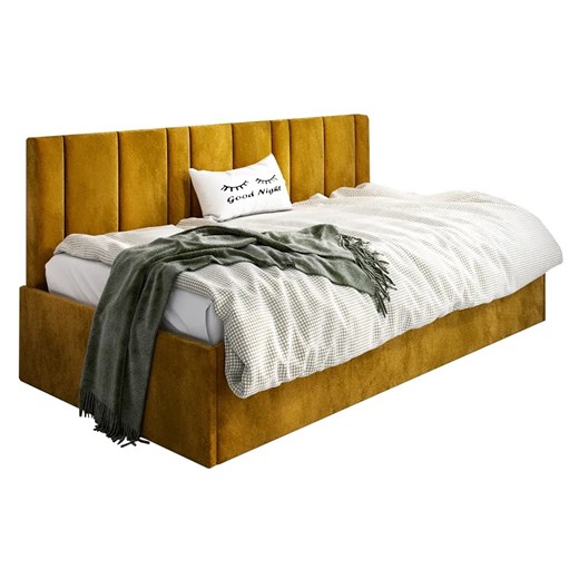 Musztardowe łóżko z pojemnikiem Casini 4X - 3 rozmiary ze sklepu Edinos.pl w kategorii Łóżka i materace - zdjęcie 172258862