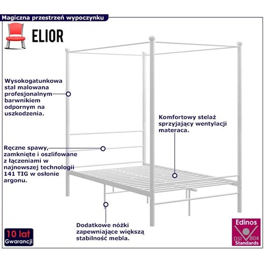 Białe metalowe łóżko z baldachimem 120x200 cm - Wertes Elior One Size Edinos.pl