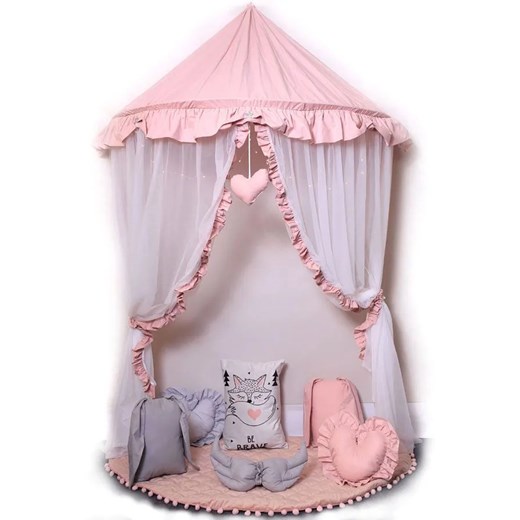 Różowo-biały baldachim dla dziecka z 6 poduszkami i matą - Sentopia 4X ze sklepu Edinos.pl w kategorii Meble dziecięce - zdjęcie 172260281