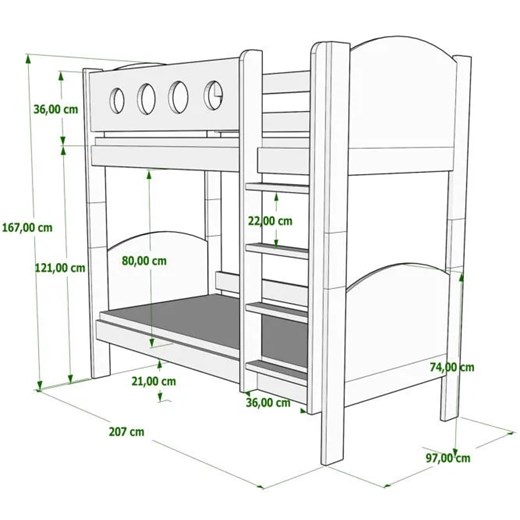 Zielone łóżko piętrowe z zagłówkami z gwiazdkami - Mimi 3X 200x90 cm Elior One Size Edinos.pl